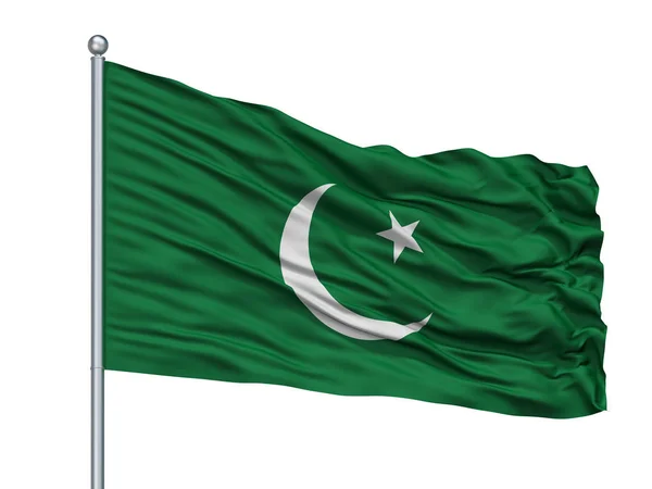 Pakistan Muslim League Flag On Flagpole, Isolated On White Background, 3D Rendering