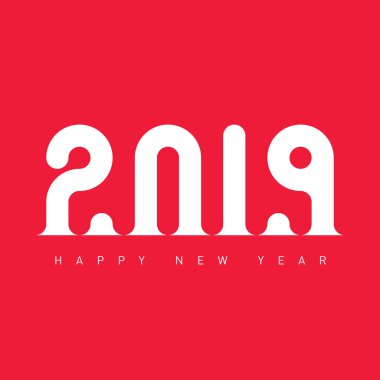 Mutlu yeni yıl 2019. Beyaz ile kırmızı arka plan tasarım öğesi için Takvim, vektör çizim kırpılmış. 