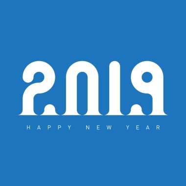 Mutlu yeni yıl 2019. Takvim, vektör çizim için kırpılmış tasarım öğesi ile mavi arka plan 