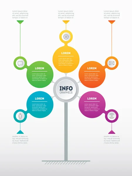 Timeline Infografik Mit Bunten Kreis Business Elementen Auf Weißem Hintergrund — Stockvektor