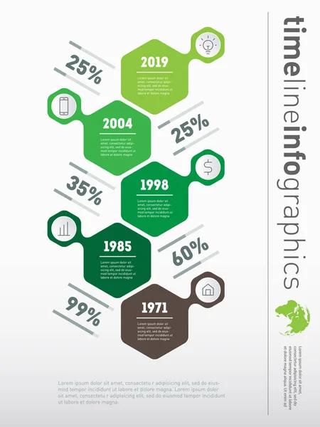 Infographies Chronologiques Avec Des Sections Colorées — Image vectorielle