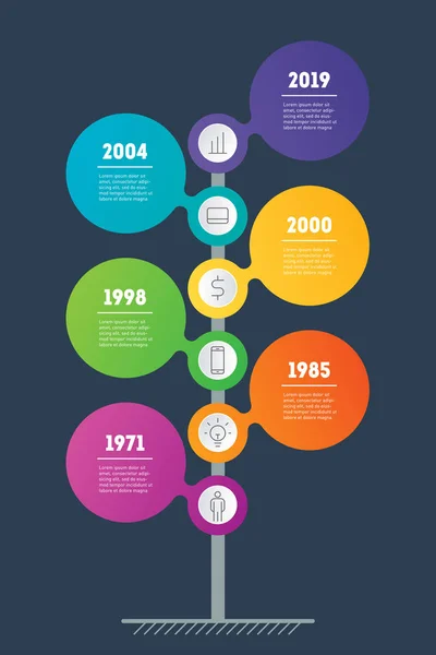 Infografías Línea Tiempo Vertical Desarrollo Crecimiento Del Negocio Línea Temporal — Vector de stock