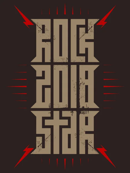 Rock Ster 2018 Muziek Poster Met Rode Bliksemschichten Sterren Rockstar — Stockvector