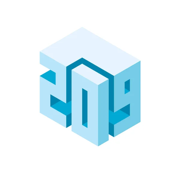 Logotipo Azul Abstrato 2019 Projeto Fundo Branco — Vetor de Stock