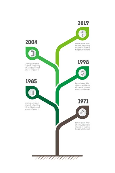 Infografía Línea Tiempo Vertical Tonos Verdes Sobre Fondo Blanco — Archivo Imágenes Vectoriales