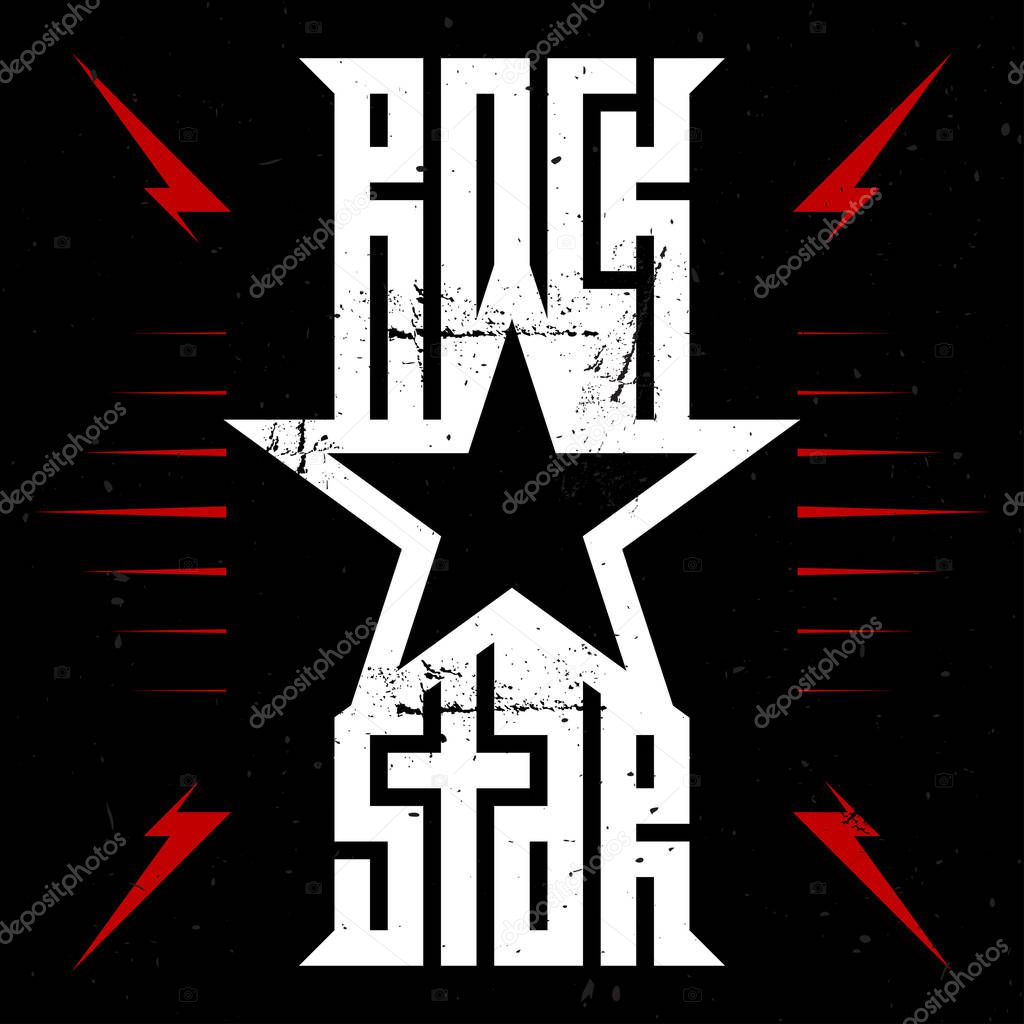 Rock Star - t-shirt design for woman or man. T-shirt apparels cool print for girls. Rockstar - music poster with red lightnings and star.