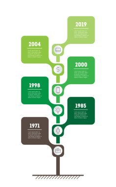 Dikey ağaç veya zaman çizelgesi infographics. Geliştirme ve iş büyüme. Time line eğilimler. İş kavramı ile 6 seçenekleri, parçalar, adımları veya işlemler.