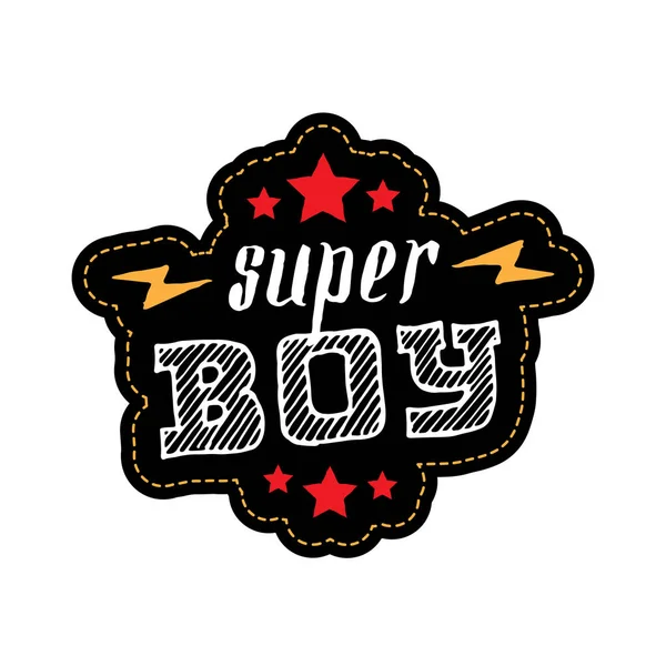 Szuper Fiú Shirt Nyomtatási Betűk Csillagok Villámok Superboy Csíkos Ruha — Stock Vector