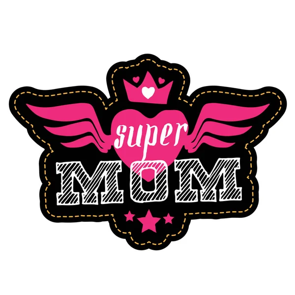 Super Mama Sign Estampado Camiseta Madre Superhéroe Cartel Del Día — Vector de stock