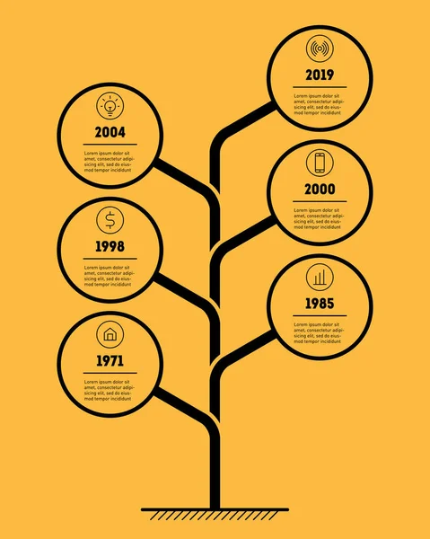 Infografías Verticales Árbol Línea Tiempo Desarrollo Crecimiento Del Negocio Línea — Archivo Imágenes Vectoriales