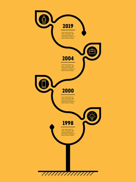 Infographie Verticale Chronologie Avec Feuilles Développement Croissance Éco Entreprise Chronologie — Image vectorielle