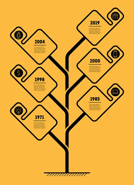 Infografías Verticales Árbol Línea Tiempo Desarrollo Crecimiento Del Negocio Línea — Vector de stock