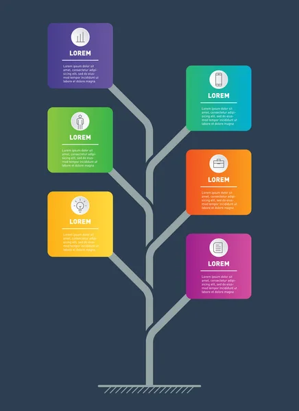 Árvore Vertical Infográficos Linha Tempo Desenvolvimento Crescimento Negócio Linha Tempo — Vetor de Stock