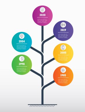 Dikey ağaç veya zaman çizelgesi infographics. Geliştirme ve iş büyüme. Time line eğilimler. İş kavramı ile 6 seçenekleri, parçalar, adımları veya işlemler.