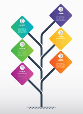 Dikey ağaç veya zaman çizelgesi infographics. Geliştirme ve iş büyüme. Time line eğilimler. İş kavramı ile 6 seçenekleri, parçalar, adımları veya işlemler.