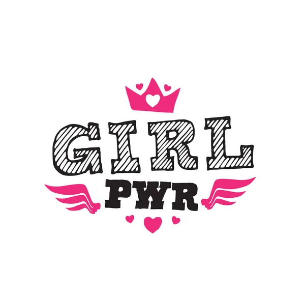 Girl Power Shirt Druck Vektorillustration Aufnäher Mit Schriftzug Krone Flügeln — Stockvektor