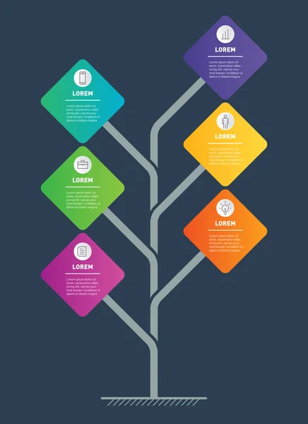 Κάθετη Δέντρο Timeline Infographics Την Ανάπτυξη Και Την Ανάπτυξη Της — Διανυσματικό Αρχείο