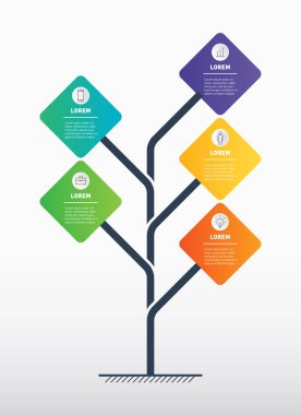 Dikey iş sunu kavramı ile seçme hakkı. Vektör Infographic teknoloji veya eğitim sürecin adımları ile. Web şablonu ağaç, bilgi grafik veya diyagram ile kutsal kişilerin resmi.