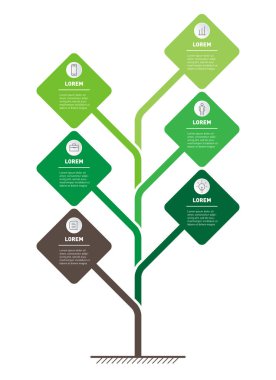 Dikey iş sunu kavramı ile seçme hakkı. Vektör Infographic teknoloji veya eğitim sürecin adımları ile. Web şablonu ağaç, bilgi grafik veya diyagram ile kutsal kişilerin resmi.