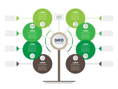 İş tanıtımı kavramı ile seçme hakkı. Vektör Infographic teknoloji veya eğitim sürecin adımları ile. Web şablonu ağaç, bilgi grafik veya diyagram ile kutsal kişilerin resmi.