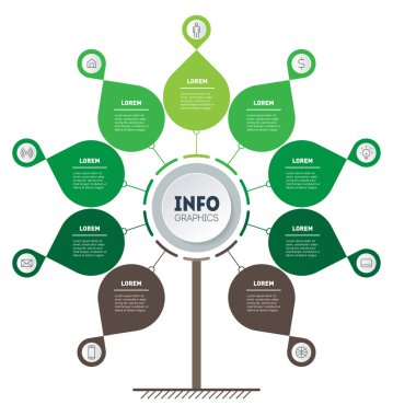 Dikey infographi ağacı, zaman çizelgesi veya sunu. Bahçe veya bahçe satışı. Bilgileri dizin tasarım şablonu. 