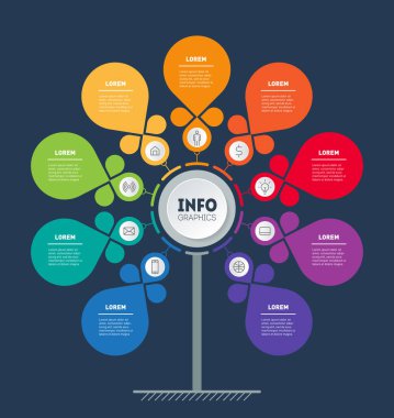 İş tanıtımı kavramı. Web şablonu ağacının yaprakları, bilgi grafik veya diyagram. Infographic teknolojisi veya eğitim sürecinin