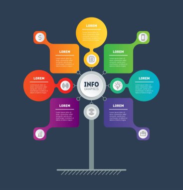İş tanıtımı kavramı. Web şablonu hizmet ağaç, bilgi grafik veya diyagram. Web sitesi. Vektör Infographic teknolojisi veya eğitim sürecinin