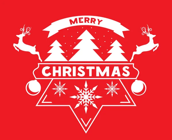 Feliz Natal Cartão Saudação Com Flocos Neve Árvore Natal Renas — Vetor de Stock