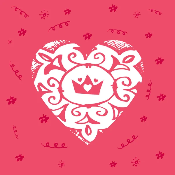 Feliz Dia Dos Namorados Cartão Saudação Ilustração Com Coroa Coração — Vetor de Stock