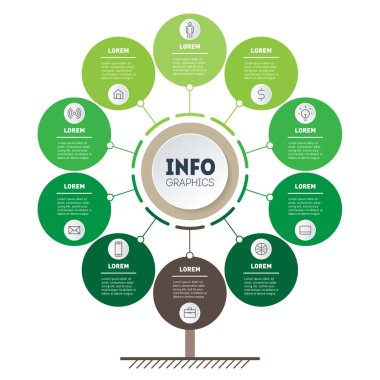 Dikey Zaman Çizelgesi bilgi grafikleri. Gelişim ağacı ve iş büyüme. Eğilimlerin zaman çizgisi. Seçenekler, parçalar, adımlar veya süreçler ile Eko İş kavramı