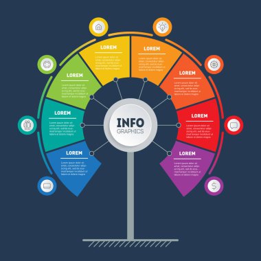 Dikey Zaman Çizelgesi bilgi grafikleri. Gelişim ağacı ve iş büyüme. Eğilimlerin zaman çizgisi. Seçenekler, parçalar, adımlar veya süreçler ile Eko İş kavramı