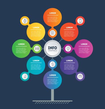 Dikey Zaman Çizelgesi bilgi grafikleri. Gelişim ağacı ve iş büyüme. Eğilimlerin zaman çizgisi. Seçenekler, parçalar, adımlar veya süreçler ile Eko İş kavramı