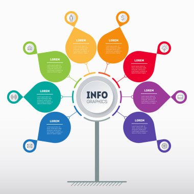 ağaç şeklinde gökkuşağı renkli bilgi grafik şablonu