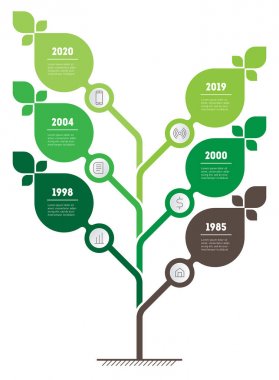 yaprak şekli ile yeşil ağaç vektör bilgi grafik şablonu