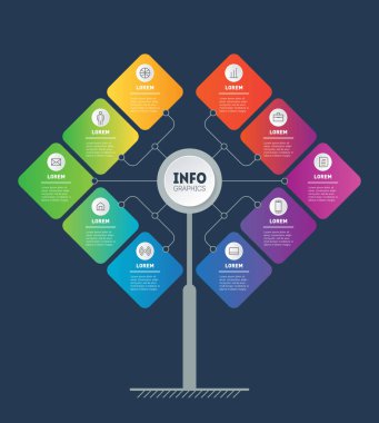 Renkli infografik ağaç şablonu, vektör çizimi