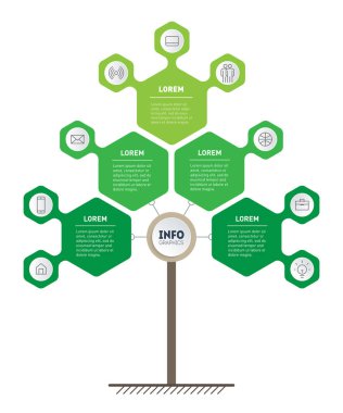 Parçalar, adımlar veya süreçler ile iş sunumu kavramı. Dikey zaman çizelgesi İnfografikleri. Geliştirme ve Eko iş büyüme ağacı. Eğilim ve trendler grafik Infographic  