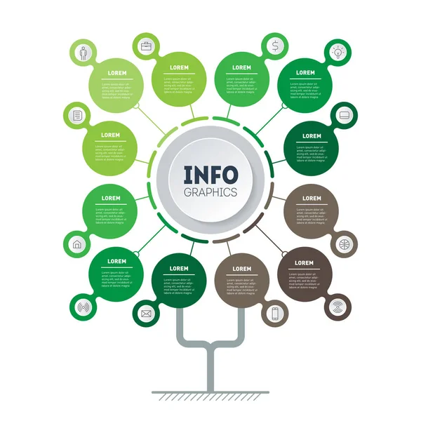 Infografik Eco Teknik Eller Utbildningsprocess Med Poäng Eller Månader Mall — Stock vektor