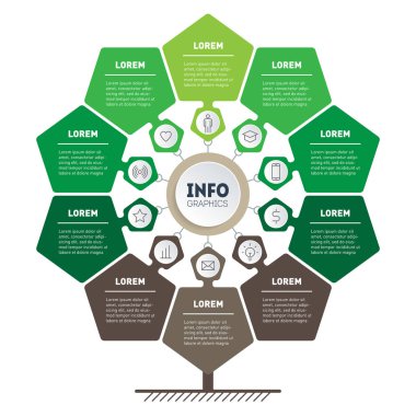 10 puan ile yeşil teknoloji veya eğitim sürecinin infografik. Ağaç, bilgi grafiği veya diyagram şablonu. On seçenekli Eko İş sunum konsepti. Vektör