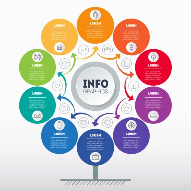Web Şablonu ağacı, bilgi grafiği veya diyagramı. Dört veya sekiz adımlı teknoloji veya eğitim sürecinin infografik. Broşür tasarım şablonu. İş sunumu konsepti  