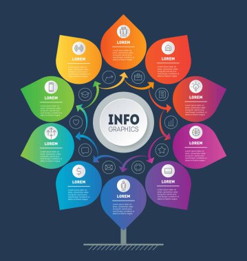 Web Şablonu ağacı, bilgi grafiği veya diyagramı. Dört veya sekiz adımlı teknoloji veya eğitim sürecinin infografik. Broşür tasarım şablonu. İş sunumu konsepti  