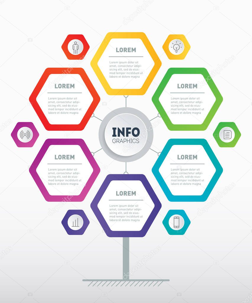 Web Template of tree, info chart or diagram. Infographic of technology or education process with four or eight steps. Brochure design template. Business presentation concept  