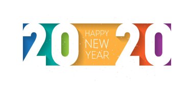 Beyaz arka planda renkli metin ile Happy New Year posteri