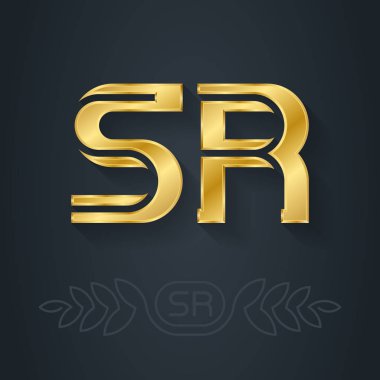 SR letters logo. Metallic 3d icon or logotype template. Vector illustration