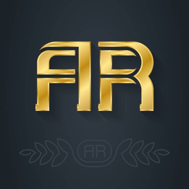 A ve R ilk altın logosu. Ar-Metalik 3d simge veya logotype şablonu. Çizgi sanatı seçeneği olan tasarım ögesi.