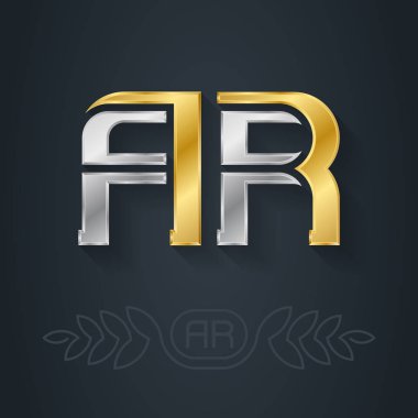 A ve R ilk altın ve gümüş logo. Ar-Metalik 3d simge veya logotype şablonu. Çizgi sanatı seçeneği olan tasarım ögesi.