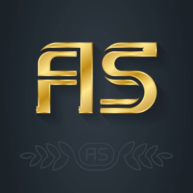 A ve S baş altın logosu. Metalik 3d simge ya da logotype şablonu olarak. Çizgi sanatı seçeneği olan tasarım ögesi.