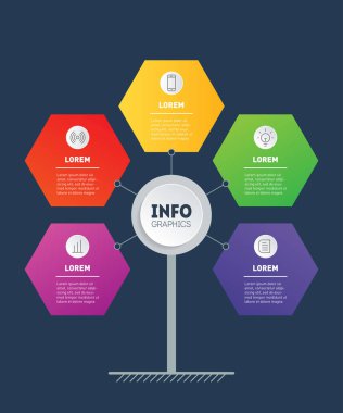 Teknoloji ya da eğitim süreci hakkında bilgi. Simgeli raporun bir parçası. Seçenekli iş sunumu konsepti. Çizelge ya da diyagram şablonu. Vektör