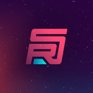 SR Logotype. Kozmik arkaplanda vektör tasarımı.