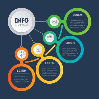 Renkli bilgi çemberi logosu. Koyu arkaplanda basit vektör tasarımı.