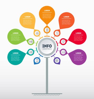 Beyaz arka planda renkli gökkuşağı yaprakları olan bilgi ağacı. İş vektörü tasarımı.